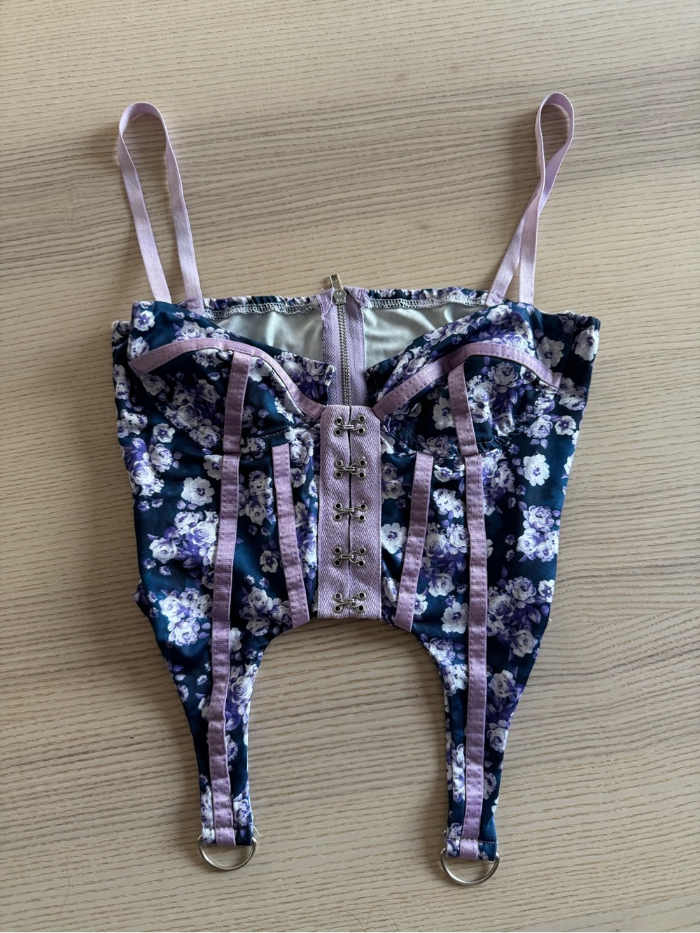 Floral Corset Bustier Top Purple Satin Fairy Grunge Y2K